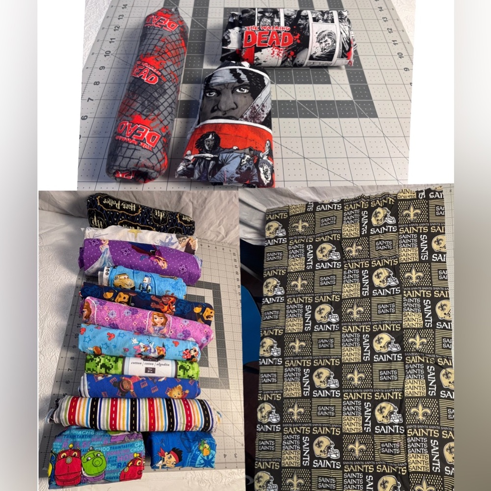 Large Fabric Cuts Fabric Scraps Bundle NFL Disney Zombies Harry Potter Fabric